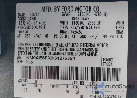 2016 Ford Transit Connect Xlt from USA, damaged, VIN NM0AE8FX6G1276354
